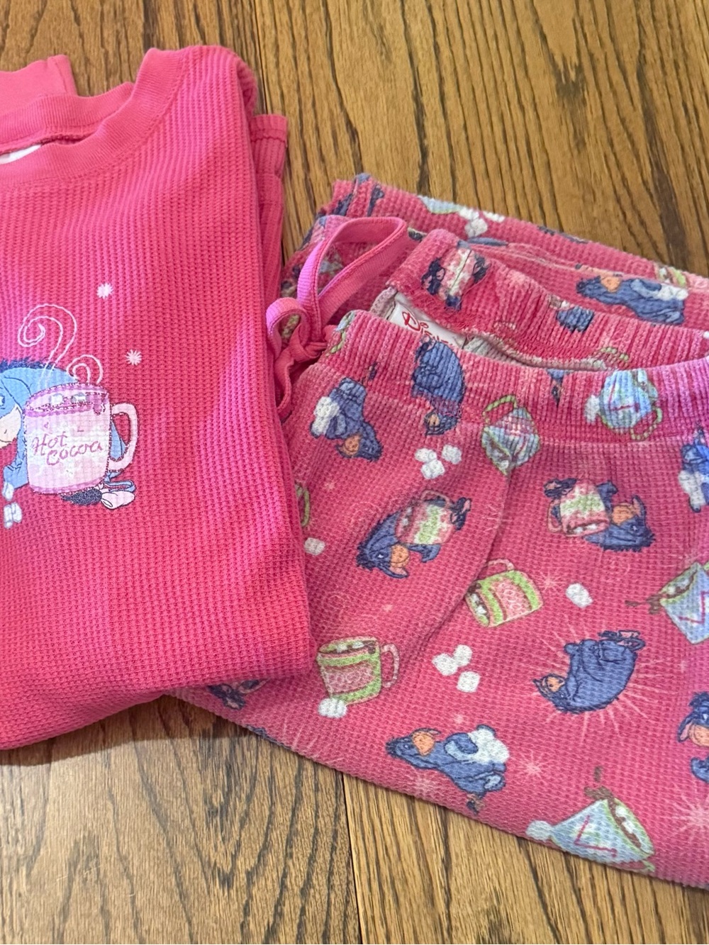 Disney Pink Woman’s ' Waffle Knit Eeyore & Hot Cocoa Pajama Set